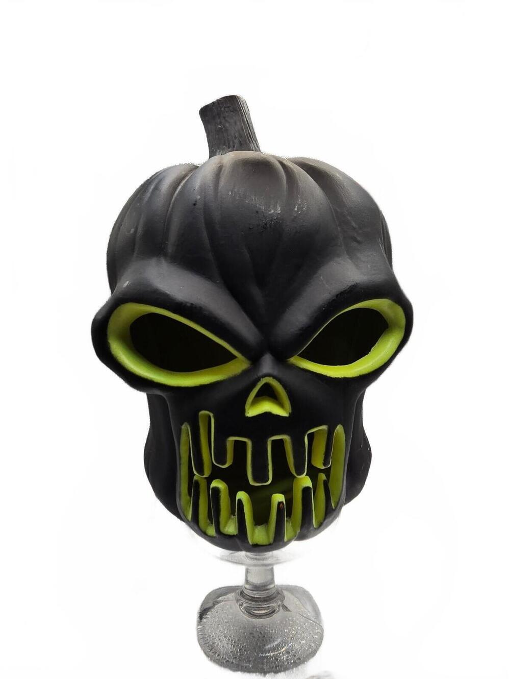Vintage Lighted Skeleton Skull Head Jack O'Lantern Halloween Pumpkin Decoration